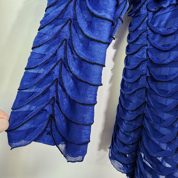 Notations Top Blouse Womens Large Blue Layered Ruffles 3/4 Sleeve Stretch Lined - Picture 6 of 10